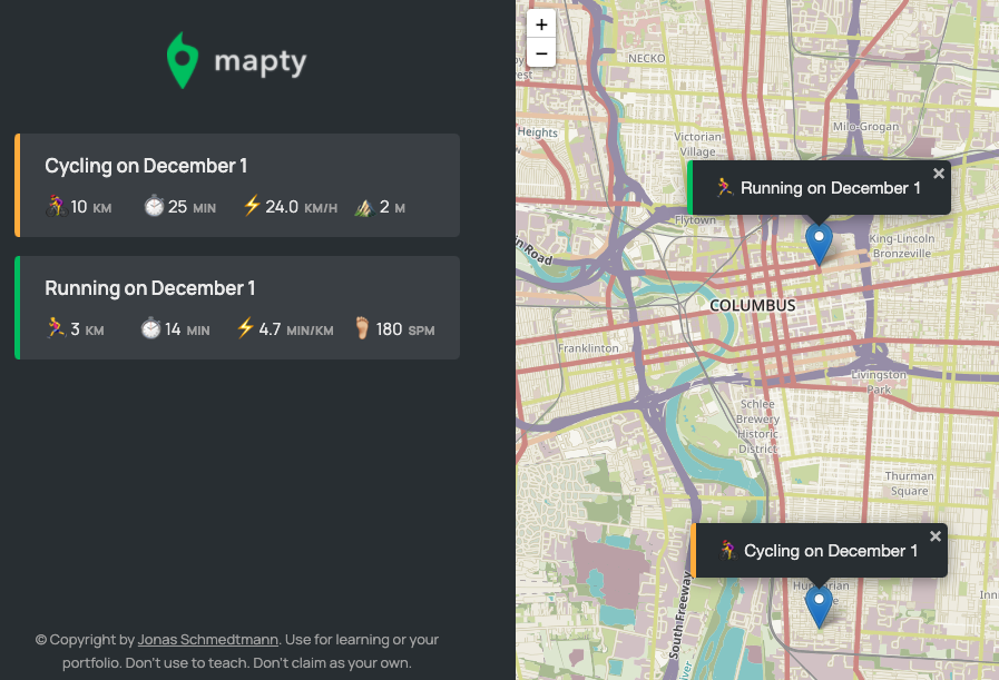 JS Mapty Screenshot